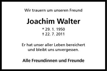Anzeige von Joachim Walter von Westfälische Nachrichten