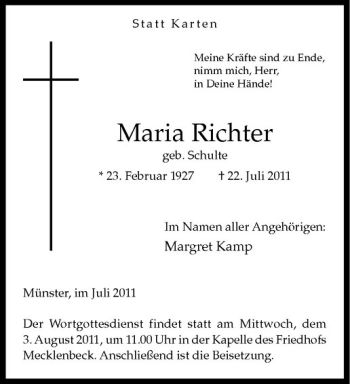 Anzeige von Maria Richter von Westfälische Nachrichten