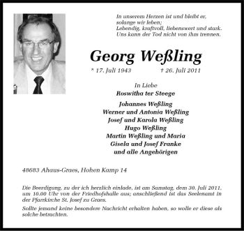 Anzeige von Georg Weßling von Westfälische Nachrichten