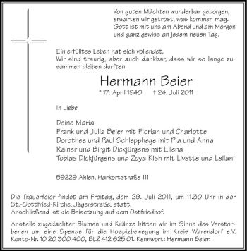 Anzeige von Hermann Beier von Westfälische Nachrichten