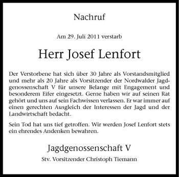 Anzeige von Josef Lenfort von Westfälische Nachrichten