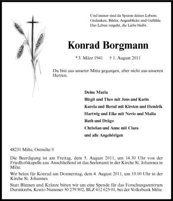 Anzeige von Konrad Borgmann von Westfälische Nachrichten