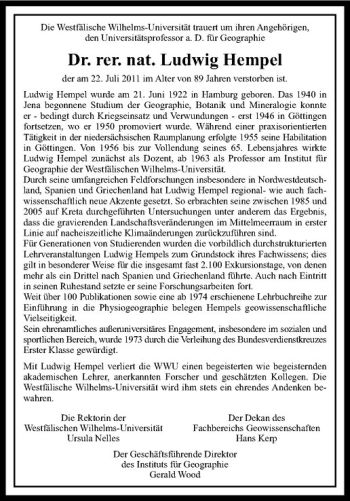 Anzeige von Ludwig Hempel von Westfälische Nachrichten