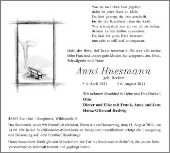 Anzeige von Anni Huesmann von Westfälische Nachrichten