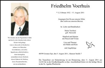Anzeige von Friedhelm Voerhuis von Westfälische Nachrichten