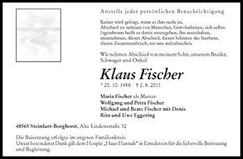 Anzeige von Klaus Fischer von Westfälische Nachrichten