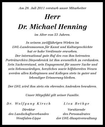 Anzeige von Michael Henning von Westfälische Nachrichten