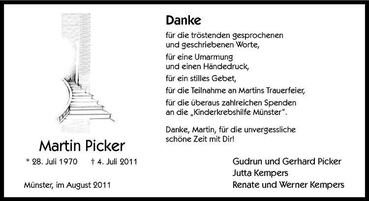  Traueranzeige für Martin Picker vom 13.08.2011 aus Westfälische Nachrichten