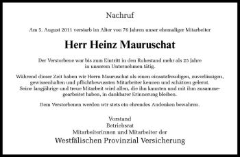 Anzeige von Heinz Mauruschat von Westfälische Nachrichten