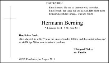 Anzeige von Hermann Berning von Westfälische Nachrichten