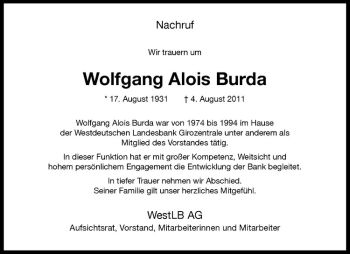 Anzeige von Wolfgang Alois Burda von Westfälische Nachrichten