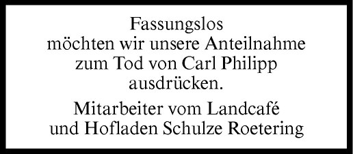  Traueranzeige für Carl Philipp Schulze Roetering vom 16.08.2011 aus Westfälische Nachrichten