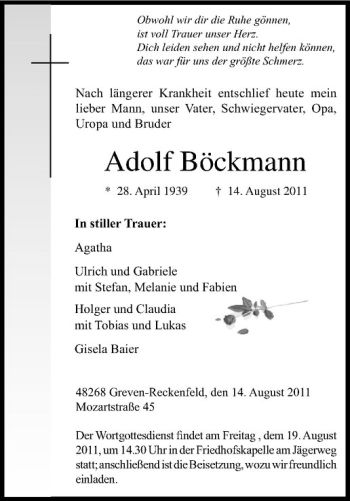 Anzeige von Adolf Böckmann von Westfälische Nachrichten