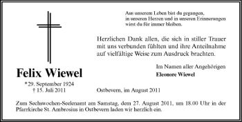 Anzeige von Felix Wiewel von Westfälische Nachrichten