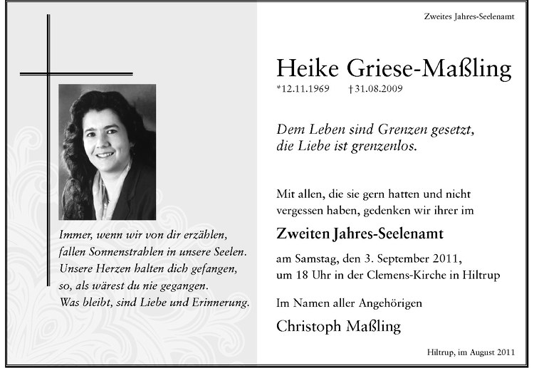  Traueranzeige für Heike Griese-Maßling vom 27.08.2011 aus Westfälische Nachrichten