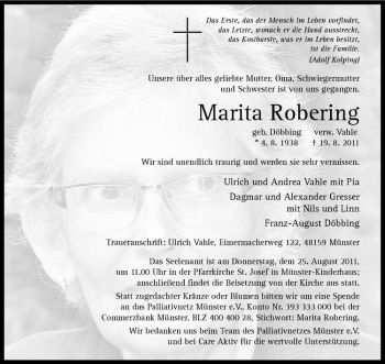 Anzeige von Marita Robering von Westfälische Nachrichten