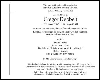 Anzeige von Gregor Debbelt von Westfälische Nachrichten