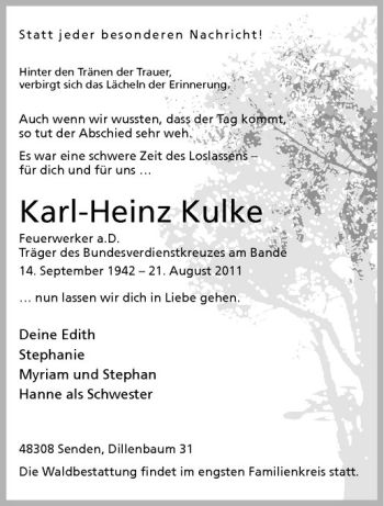 Anzeige von Karl-Heinz Kulke von Westfälische Nachrichten