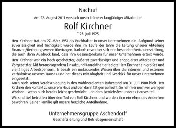 Anzeige von Rolf Kirchner von Westfälische Nachrichten