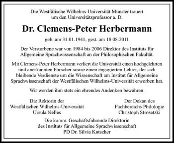 Anzeige von Clemens-Peter Herbermann von Westfälische Nachrichten
