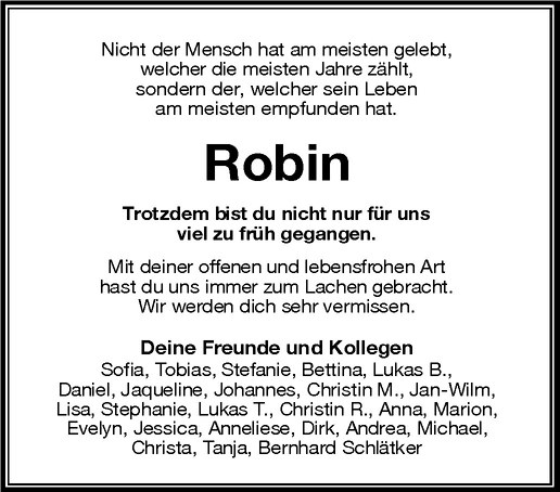  Traueranzeige für Robin Brunsmann vom 30.08.2011 aus Westfälische Nachrichten