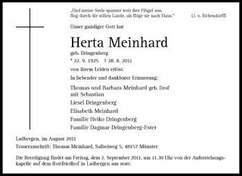 Anzeige von Herta Meinhard von Westfälische Nachrichten
