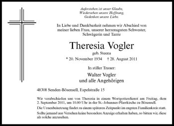 Anzeige von Theresia Vogler von Westfälische Nachrichten