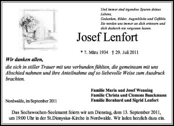 Anzeige von Josef Lenfort von Westfälische Nachrichten