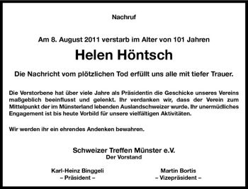 Anzeige von Helene Höntsch von Westfälische Nachrichten