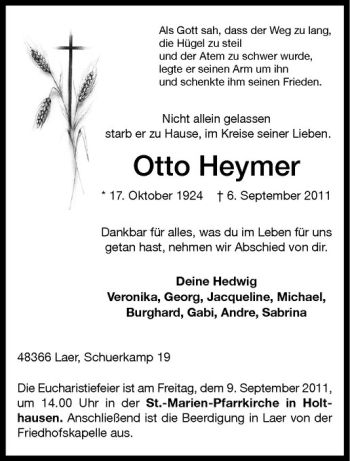 Anzeige von Otto Heymer von Westfälische Nachrichten