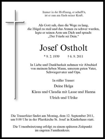 Anzeige von Josef Ostholt von Westfälische Nachrichten