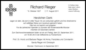 Anzeige von Richard Rieger von Westfälische Nachrichten