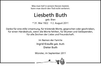 Anzeige von Liesbeth Buth von Westfälische Nachrichten