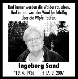  Traueranzeige für Ingeborg Sand vom 17.09.2011 aus Westfälische Nachrichten