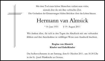 Anzeige von Hermann van Almsick von Westfälische Nachrichten