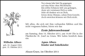 Anzeige von Wilhelm Albers von Westfälische Nachrichten