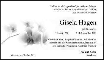 Anzeige von Gisela Hagen von Westfälische Nachrichten