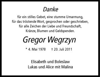 Anzeige von Gregor Wegrzyn von Westfälische Nachrichten