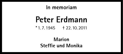  Traueranzeige für Peter Erdmann vom 05.11.2011 aus Westfälische Nachrichten