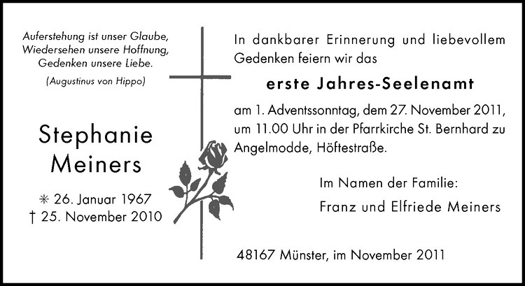  Traueranzeige für Stephanie Meiners vom 19.11.2011 aus Westfälische Nachrichten