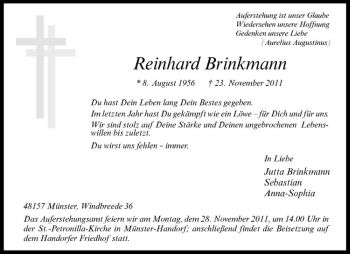Anzeige von Reinhard Brinkmann von Westfälische Nachrichten
