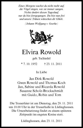 Anzeige von Elvira Rowold von Westfälische Nachrichten