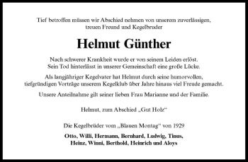 Anzeige von Helmut Günther von Westfälische Nachrichten