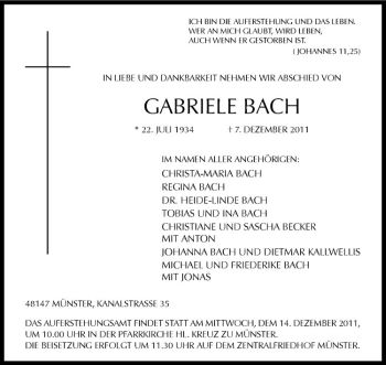 Anzeige von Gabriele Bach von Westfälische Nachrichten