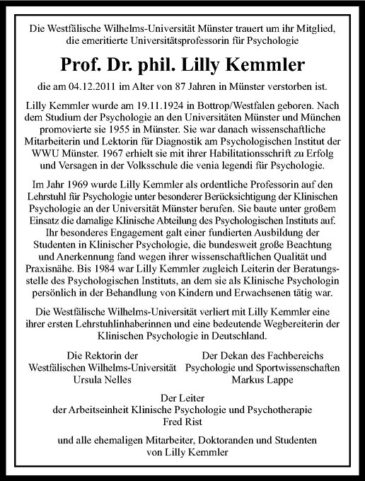  Traueranzeige für Lilly Kemmler vom 10.12.2011 aus Westfälische Nachrichten