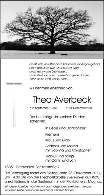 Anzeige von Theo Averbeck von Westfälische Nachrichten