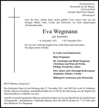 Anzeige von Eva Wegmann von Westfälische Nachrichten