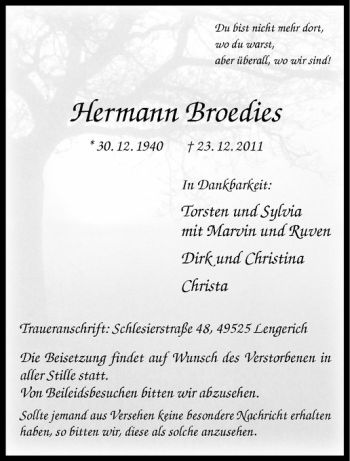Anzeige von Hermann Broedies von Westfälische Nachrichten
