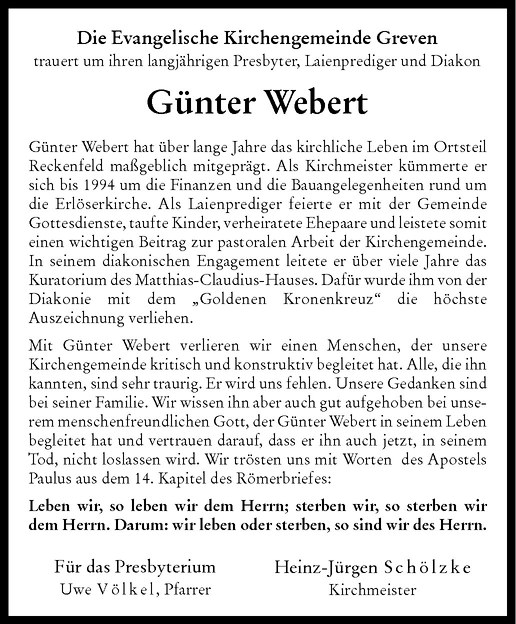  Traueranzeige für Günter Webert vom 29.12.2011 aus Westfälische Nachrichten