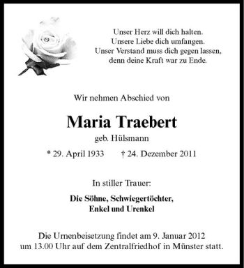 Anzeige von Maria Traebert von Westfälische Nachrichten